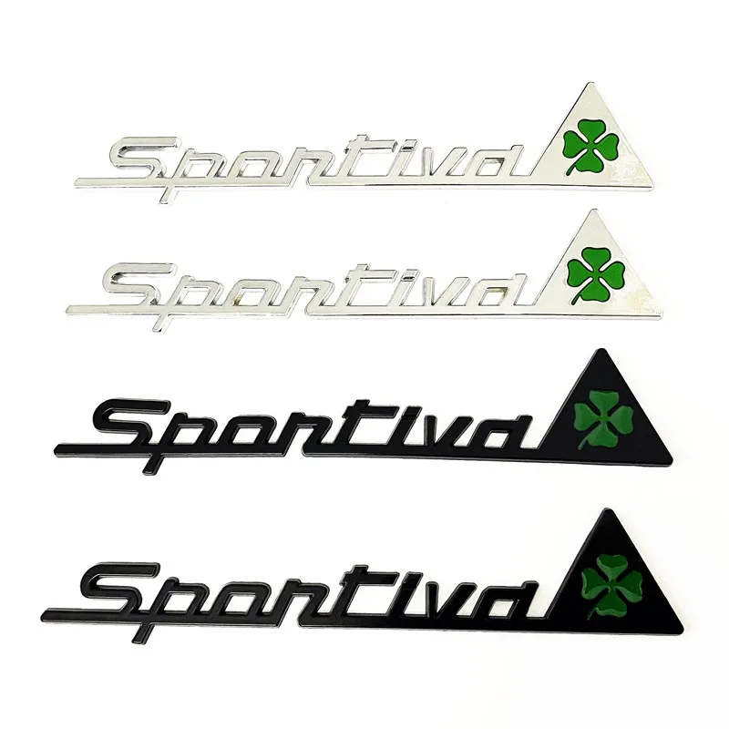 2 Pcs 3D Metal Green Four-leaf Clover Sportiva Alfa Romeo Sticker Badge Car Boot Fender Side Emblem Auto Rear Trunk Logo Decals