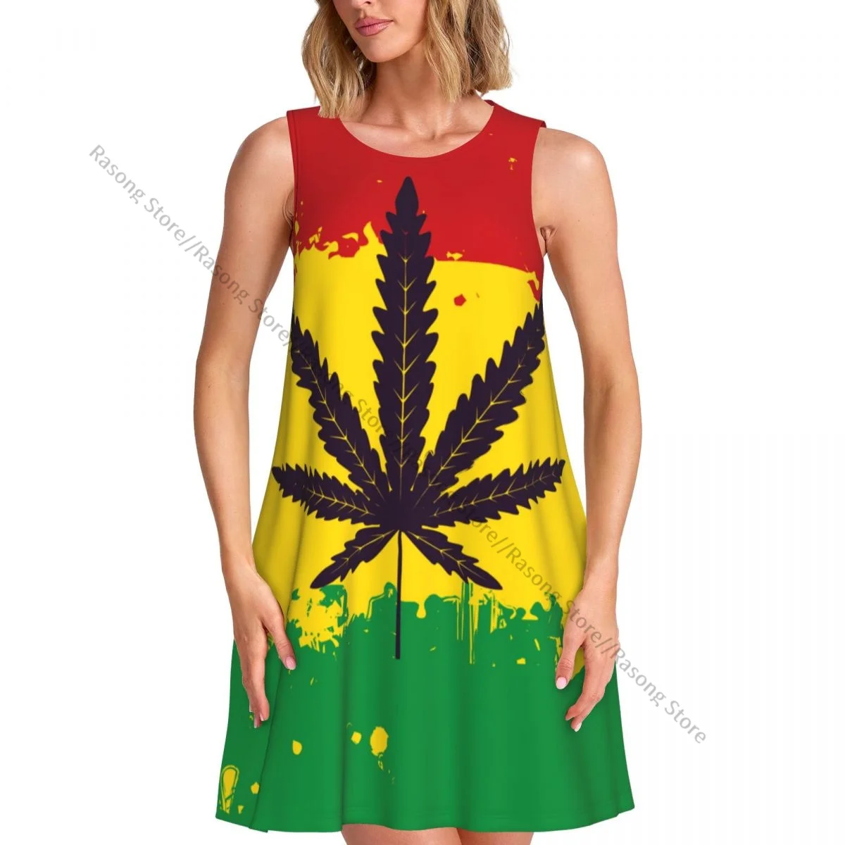 Abito da donna con foglia di bandiera Rasta, maglietta casual estiva, abito da spiaggia, copricostume