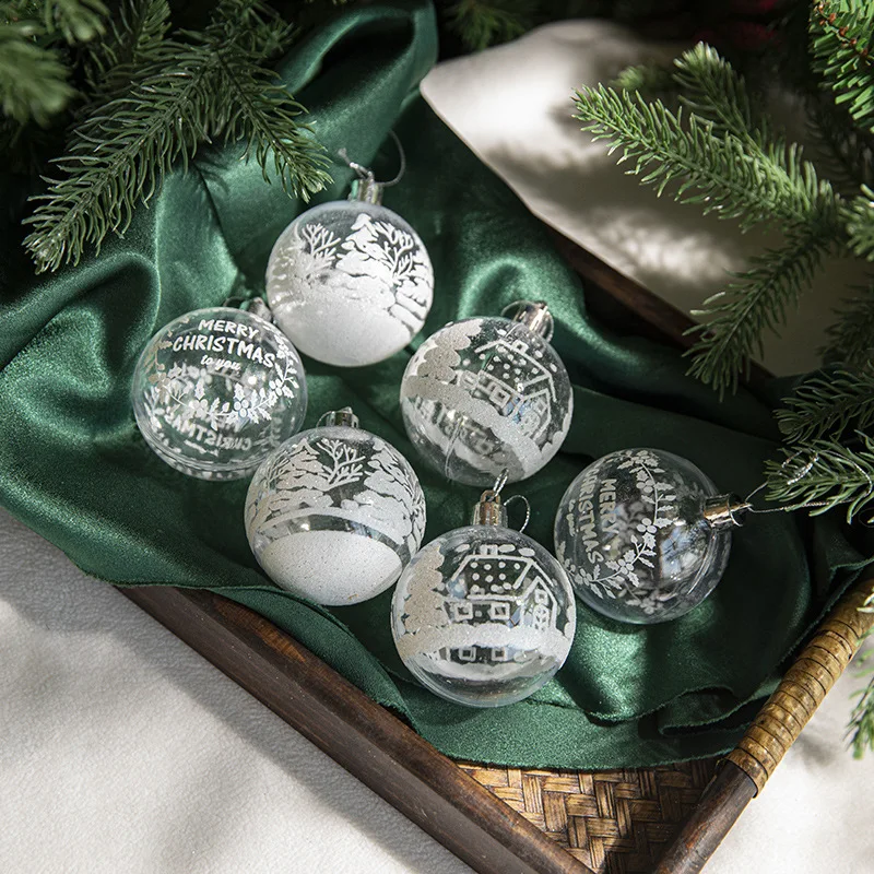 Transparent White Snow Ball Christmas Balls Pendant Xmas Tree Decoration Clear Baubles Hanging Ornament Home decor New Year 6pcs