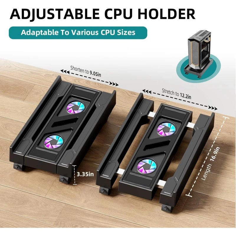 

1 Adjustable Computer Tower Bracket With Cooling Fan, Mobile Host Bracket With 4 Rollers, Suitable For Office/home/classroom