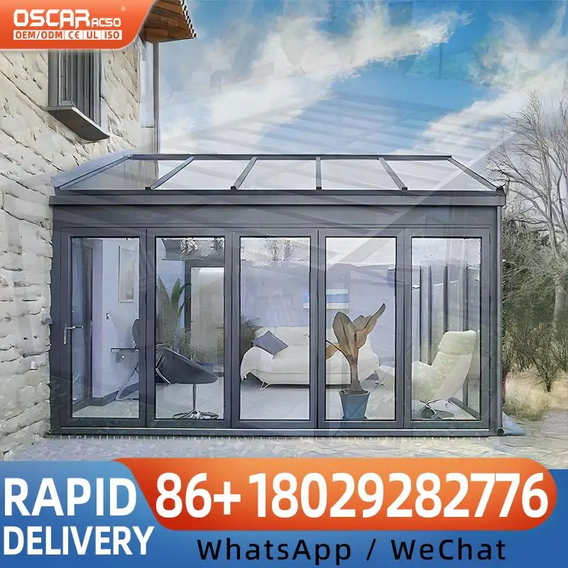Portable Folding Aluminum Glass Sunroom Kit Weatherproof UV Resistant Retractable Customizable for Backyard Patio Garden Outdoor