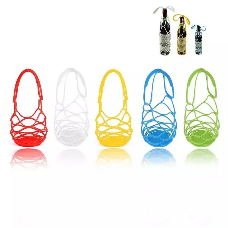 Silicone Wine Bag Wine Bottle Carrier Water Bottle Tote Bags Rubber Cup Coaster Mesh Design Wine Carrier Non-slip Gripper Pad