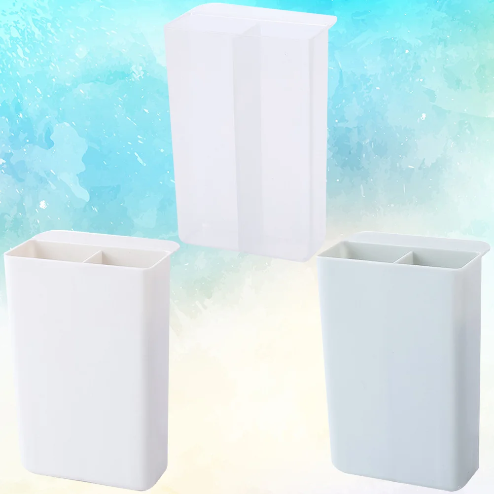 

3Pcs Plastic Storage Container Stationery Organizer Desk Wall Mounted Box Square Double Lattice White Grey Transparent Pen