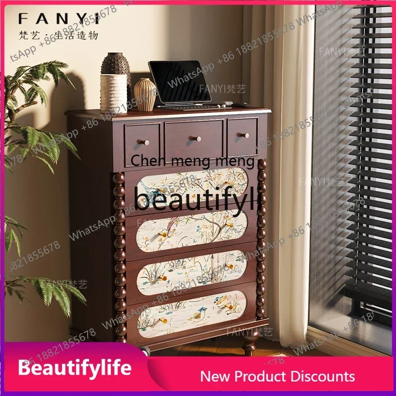 

CC French retro chest of drawers solid wood bedroom bedside locker porch drawer cabinet