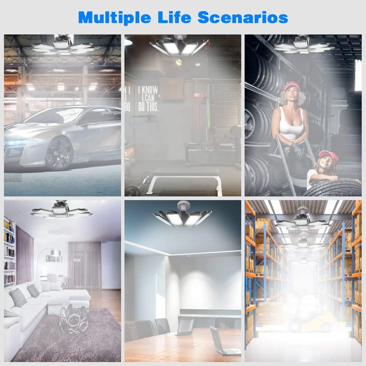 Deformable LED Garage Lamp With 8+1 Panels Super Bright Ceiling Bulbs Screw In E26/E27 Base(not include) for Warehouse Lighting