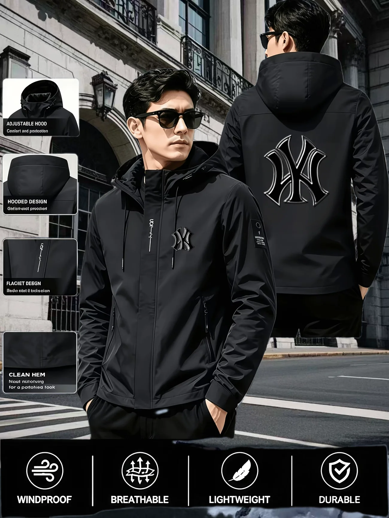 2026 exquisite letter printed men's waterproof hooded jacket lightweight autumn fashion hot selling outdoor leisure walking top