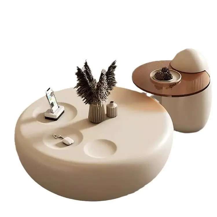 الحد الأدنى جولة تقسية الزجاج طاولة القهوة تخزين القط باو طاولة الشاي مجموعة لغرفة المعيشة