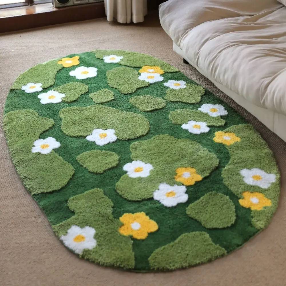 

Vivid Green Moss Floral Mat Thick Soft Non-Slip Carpet Flocking Plush Floor Mat For Living Room Bedroom Home Decoration