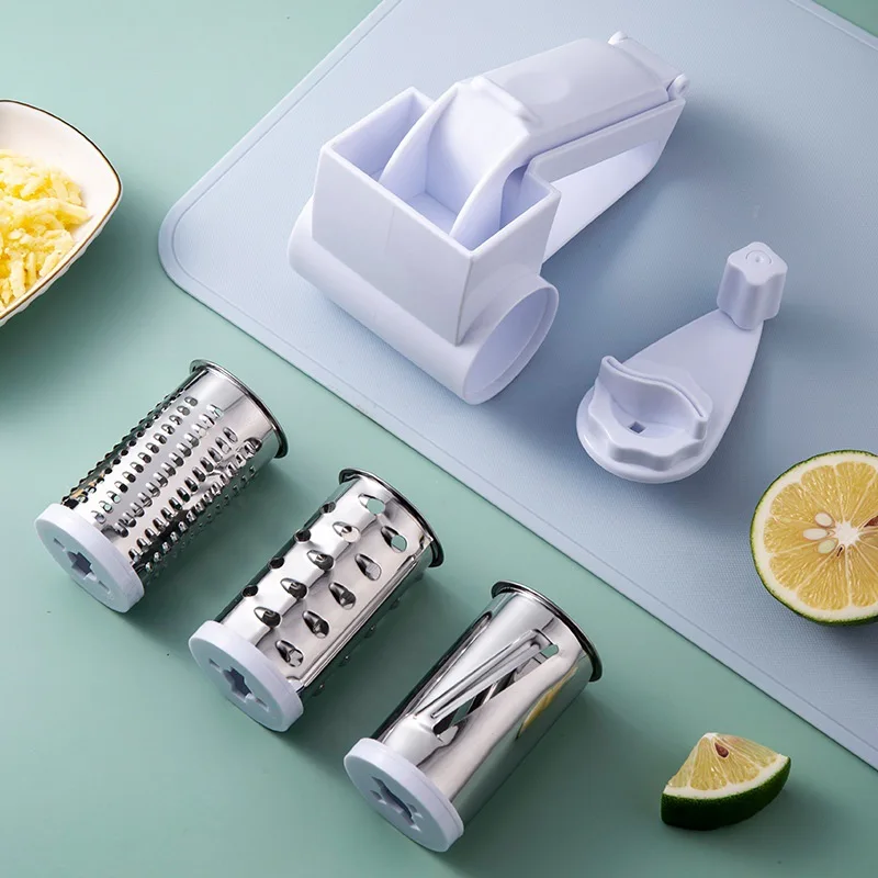 Kitchen Creative Hand-Crank Cheese Grater Multi-functional 3 Blades Cheese Shredder