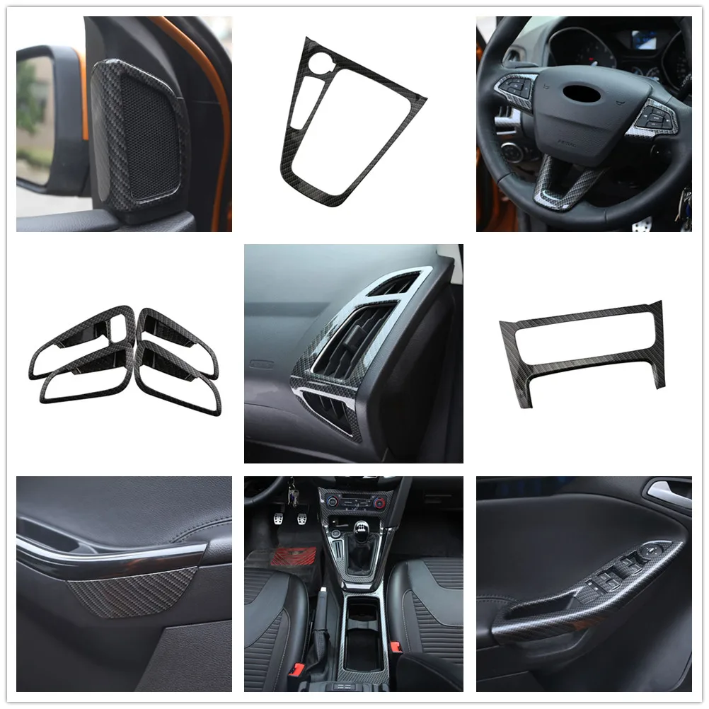 Car Interior Accessories for Ford Focus 3 MK3 2015 - 2018 LHD Gear Shift Panel Sticker Pillar Water Cup Holer Decoration Cover