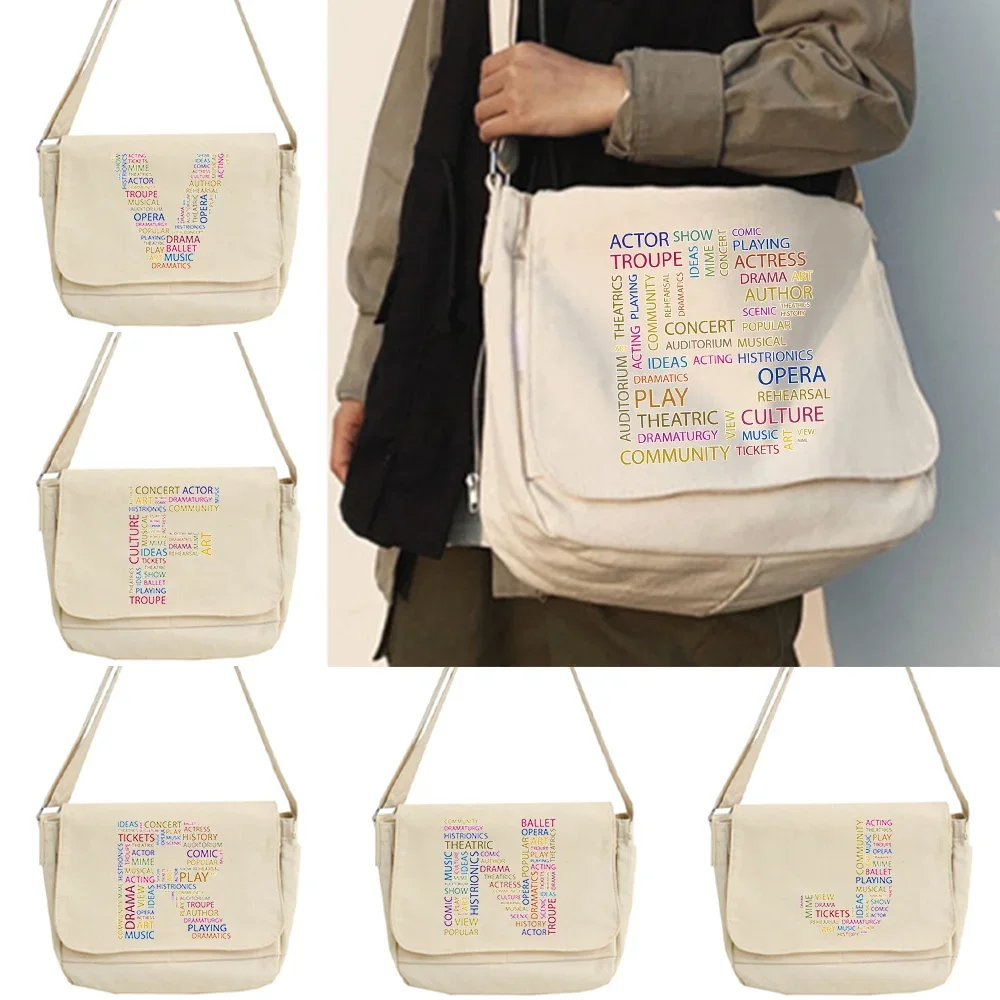 

Women Canvas Messenger Bag Ladies Fashion New Text Letter Shoulder Bag Student Large Capacity Female Crossbody Bags Woman Packet