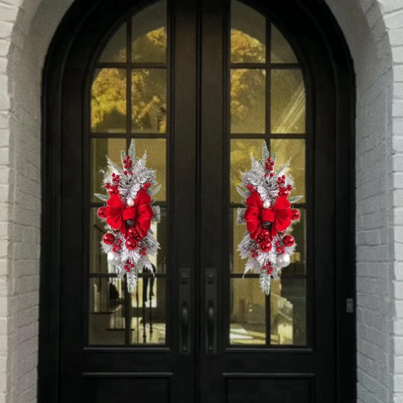 Christmas Gifts With Bows, Decorations With Christmas Gifts Cordless Floral Decorations At The Front Door Of The Stairs