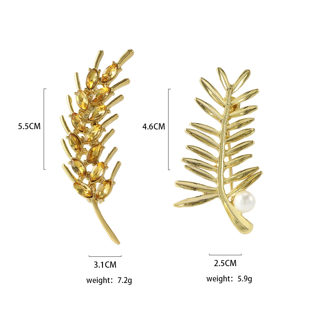 Dazzling Full Crystal Wheat Ear Shaped Brooches Cedar Leaves With Pearl Lapel Pins For Women Girls Corsage