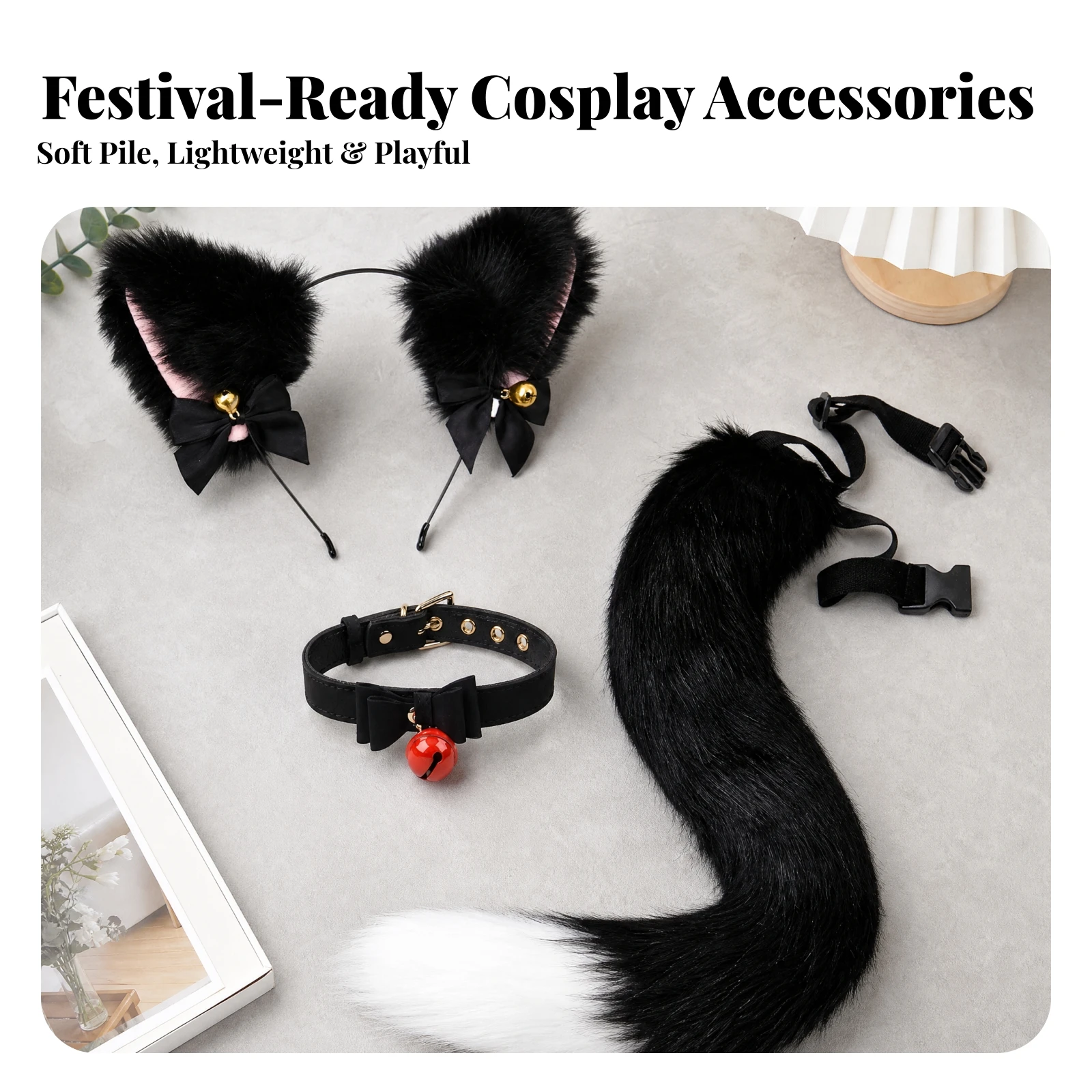 Cat Ear Headband Flexible Cosplay Headband with Cat Ears Comfortable Fuzzy for Cosplayers, Costume Parties