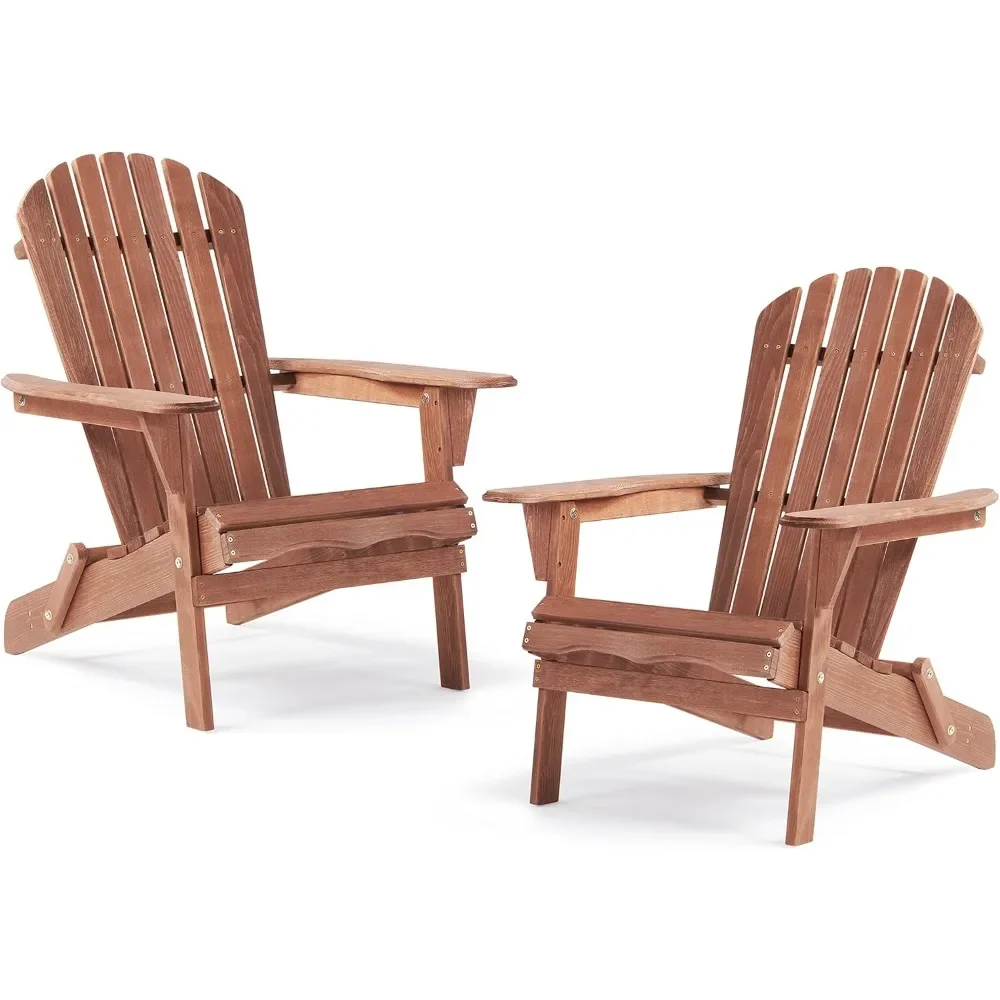 Outdoor Wooden Folding Adirondack Chair Set of 2 with Pre-Assembled BackRest, Wood Patio Chair