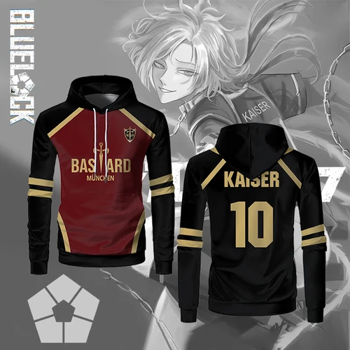 Imagen 1 del producto Sudadera con capucha de uniforme del equipo Blue Lock Anime Bastard Mulnchen No. 10 KAISER Sudadera de manga larga para hombres y mujeres Tops deportivos transpirables