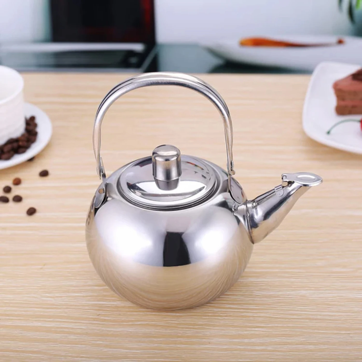 Convenient Large Capacity Stainless Steel Portable Tea Kettle with Strainer for Gas Stove - Whistling Boiled Teapot Ideal for Ma