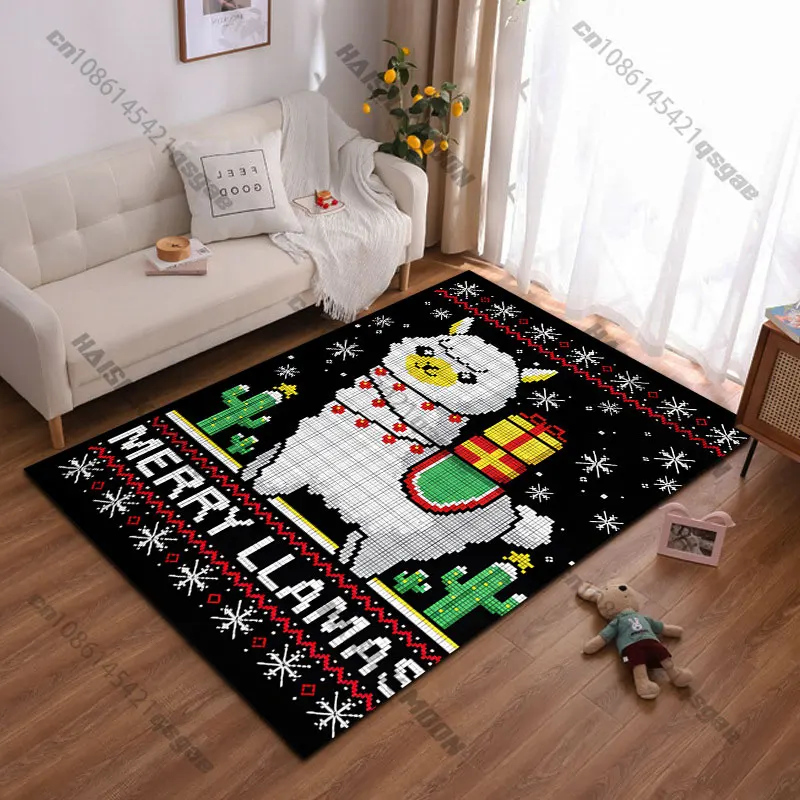 Festive llama with holiday decorations carpet Yoga living room room decor children's crawling mat doormat area rug