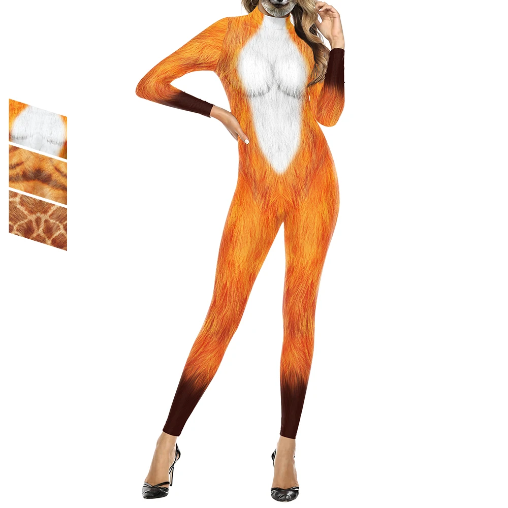 Zawaland Jumpsuit Men Women Bodysuit Funny Leopard Print Carnival Female Holiday Party Cosplay Animal Costume Onesie Set