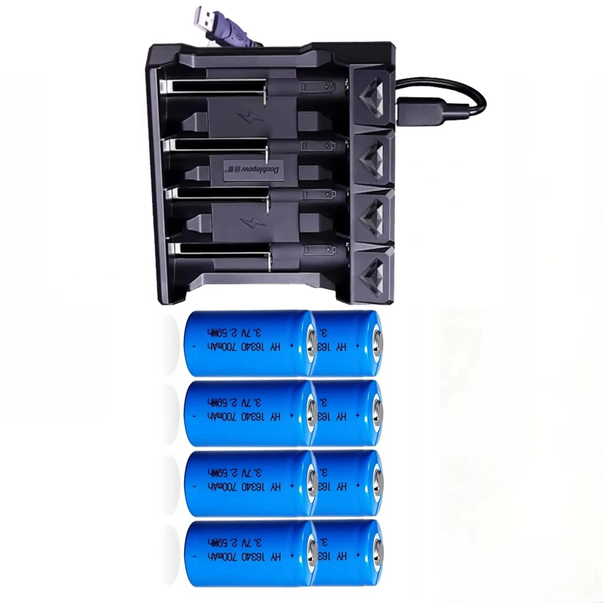 

8PCS 16340 3.7V 700mAh Rechargeable Lithium Battery CR123A Charger Sets for Camera Fishing Light Blood glucose meter Smoke alarm