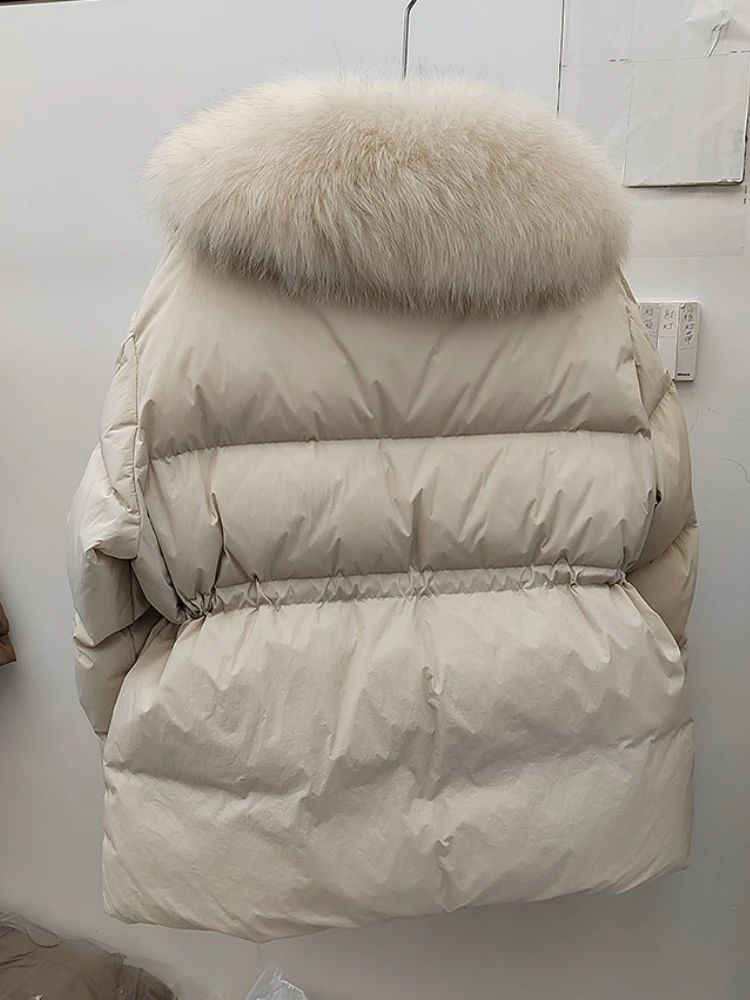 جديد المرأة الخريف الشتاء الملابس الطبيعية الثعلب الفراء سترة الموضة الدافئة الحقيقية سترة منفوخة الإناث الأبيض بطة أسفل معطف سيدة