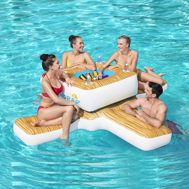 Summer Water Bar Inflatable PVC Sandbar Island 4 People Floating Row Floating Island