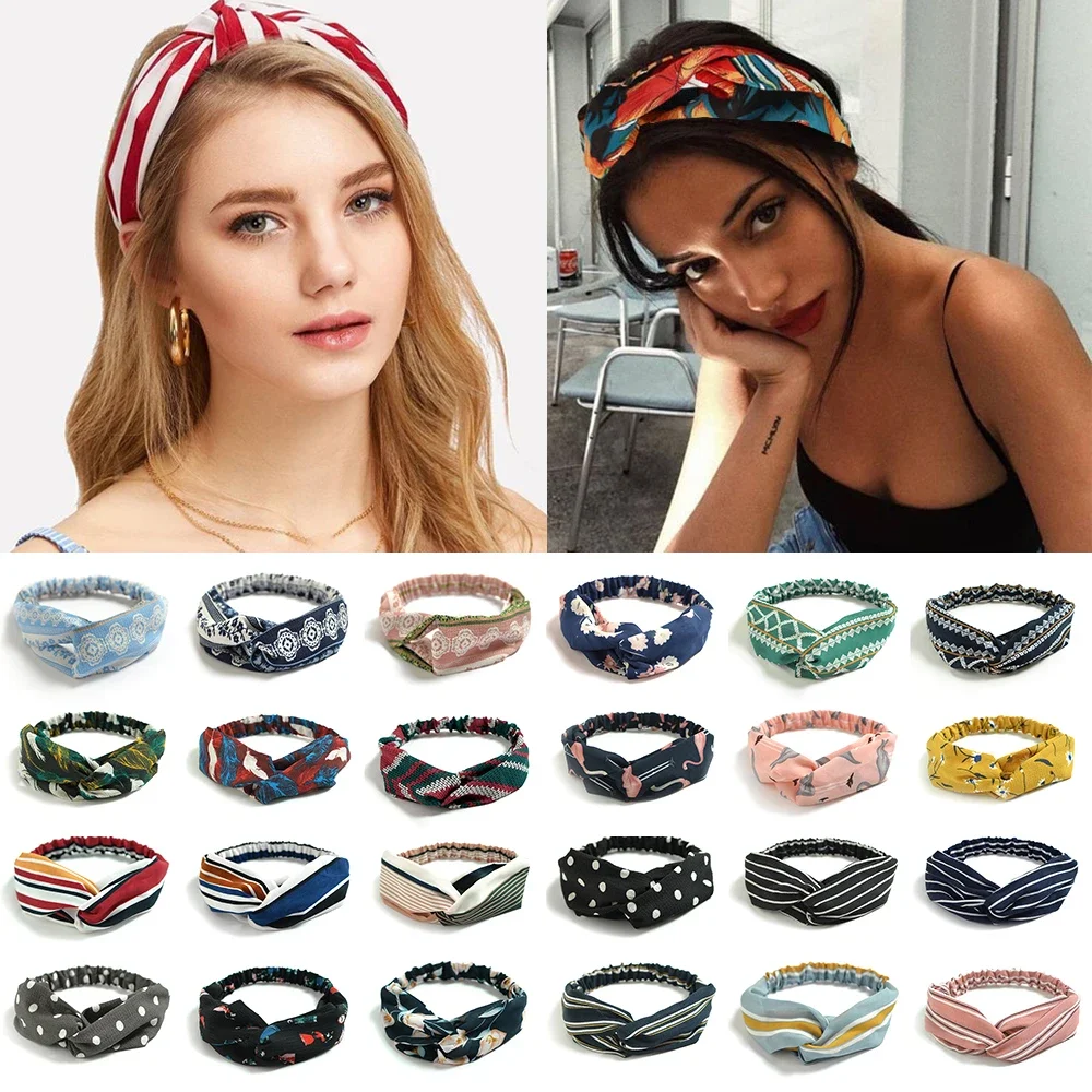 Fashion Women Girls Summer Bohemian Hair Bands Print Headband Vintage Cross Turban Bandanas HairBands Hair Accessories scrunchie