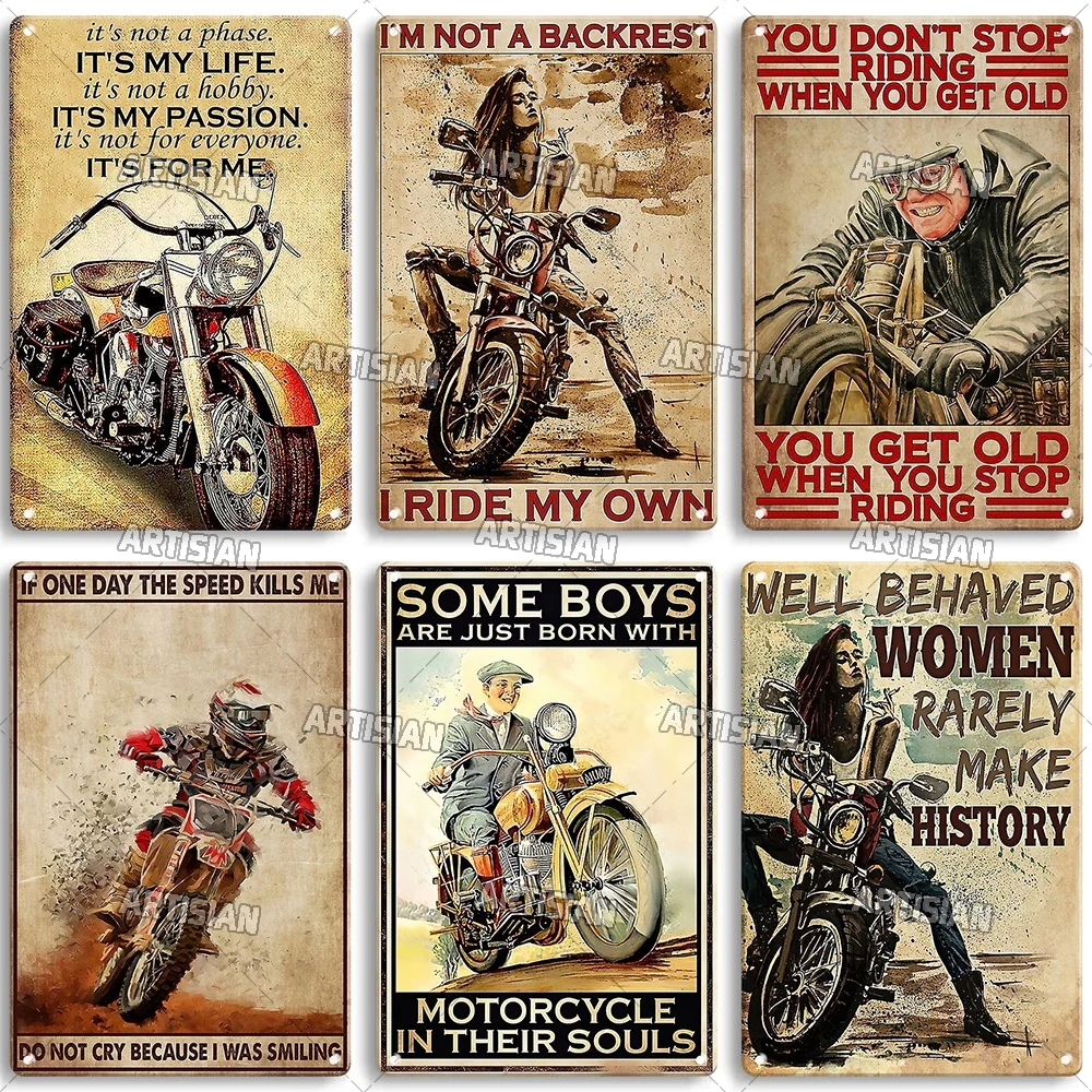 Artisian Riding Metal Plaque Motorcycle Tin Poster Motorbike Decorative Sign Wall Decor Garage Bar Pub Club Hotel Cafe Kitchen