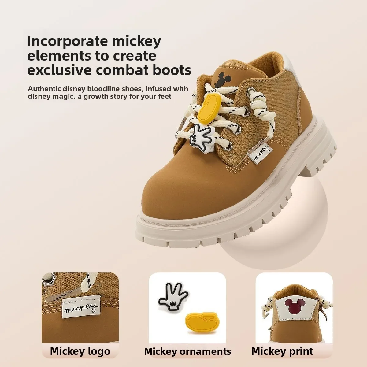 Botas Martin infantis da Disney 2025 primavera/outono – botas amarelas com sola macia antiderrapante para meninos/meninas, versáteis e elegantes