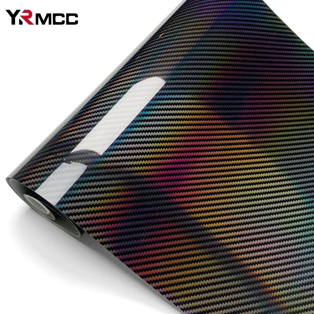 Laser Carbon Fiber Vinyl Wrap Glossy Black Car Body Film Waterproof Vinyl Auto Tunning Self Adhesive Vinyl for Car Accessories