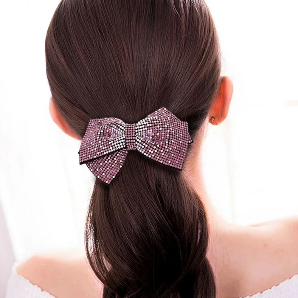 Version of shiny rhinestone double bow hairpin spring clip fairy top clip back head hairpin fashion Hair accessories