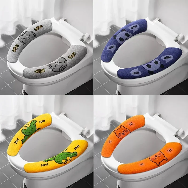 Soft Cartoon Washable  Cushion WC Toilet Sticky Seat Pad Bathroom Warmer Seat Lid Cover Universal Toilet Seat Cover 1/4Pcs