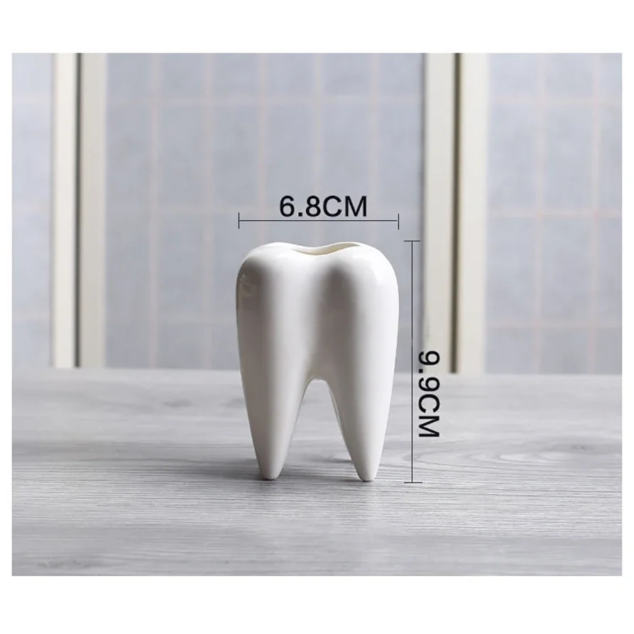 I pc Tooth Shape White Ceramic Flower Pot Modern Design Planter Teeth Model Mini Desktop Pot Creative Gift(without plants)