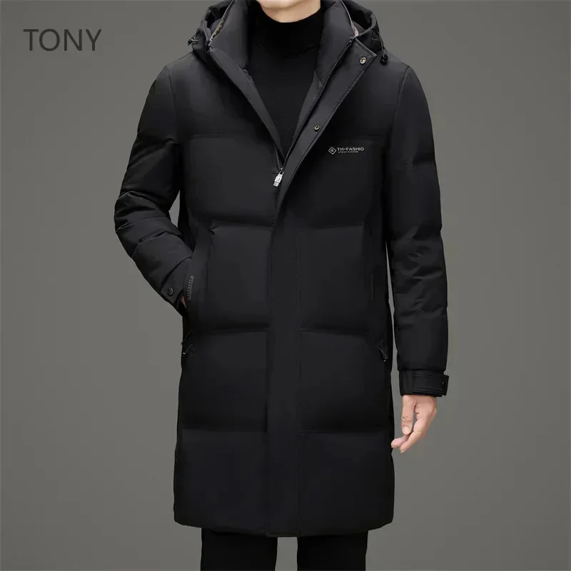 Long Down Jacket Man Removable Hat Grey Duck Padding Designer Clothes Men 2025 Warm Winter Male Coat