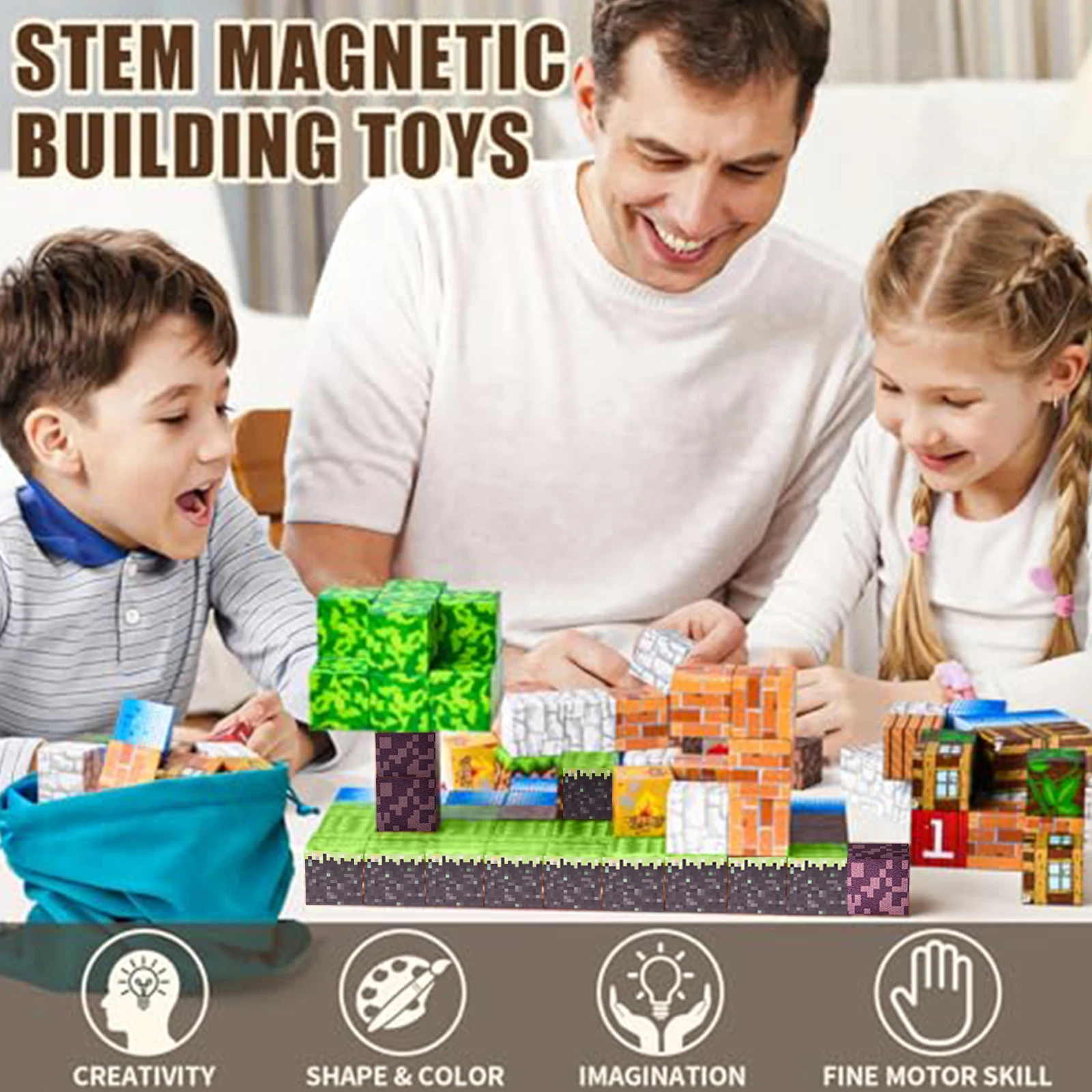 100pcs Magnetic Block Forest Hut Toy Set for Kids Age 3+Years Old Puzzle Toys Perfect Children's Birthday Gifts