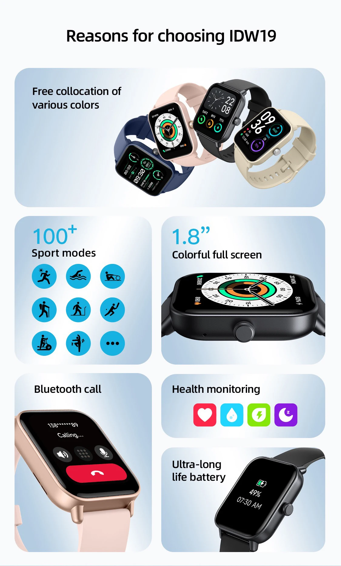 Build-in Alexa Smart Watch IDW19 2024 New For Man Woman 5ATM IP68 Waterproof Bluetooth Call Stress Test Blood Oxygen Heart Rate