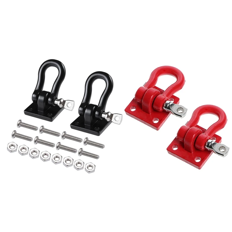 Ganchos de remolque con hebilla de remolque, grilletes de remolque de escalada de Metal para coche teledirigido 1/10, camión, coche de escalada, negro y rojo, 4 Uds.