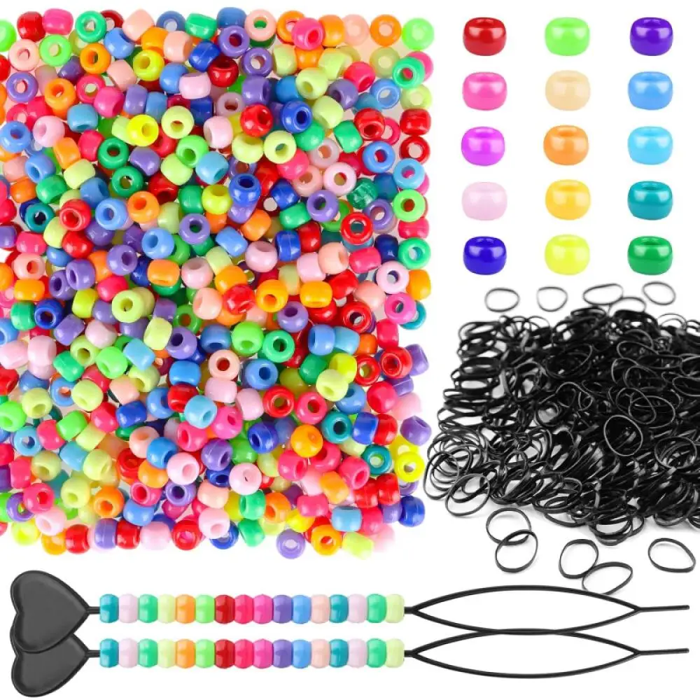 1602pcs Hair Braiding Craft Kit for Hair Braids 600pcs Candy Pony Beads +1000pcs Elastic Bands with 2 Quick Beaders