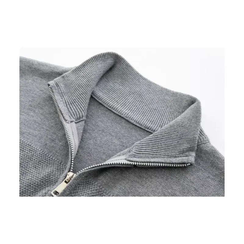 メンズクォータージップアップセーター、抗ピリング、ハーフハイカラーニットウェア、高品質ジャカード厚手セーター、肌に優しいメンズウェア