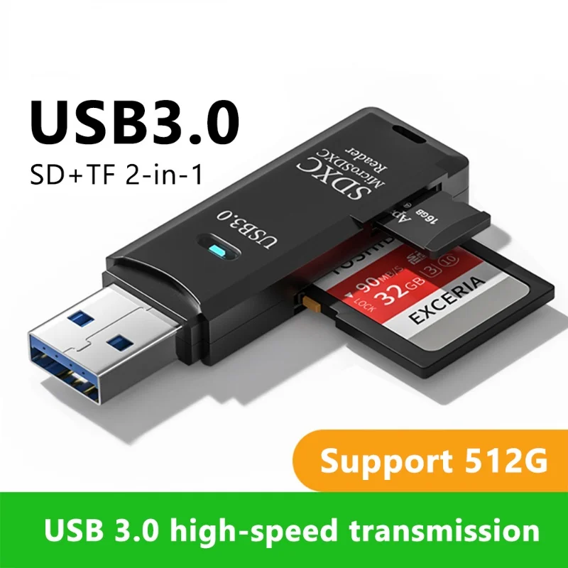 2 IN 1 Card Reader USB 3.0 Micro SD TF Card Memory Reader High Speed Multi-card Writer Adapter Flash Drive Laptop Accessories