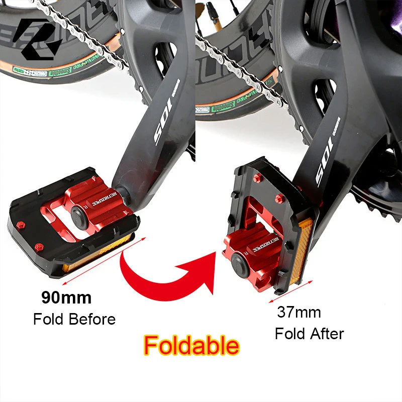 Folding Bike Pedals Foldable Pedal MTB Road Bike Road Bike Anti-Skid Reflective Sealed Bearing Cr-Mo Universal Pedals 9/16