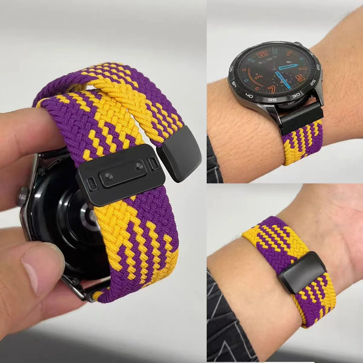 18/20/22mm Braided Stretchy Loop for Huawei Watch GT6 5 4 3 Band Woman Man Magnetic Strap Wristband for Garmin/Samsung Watch