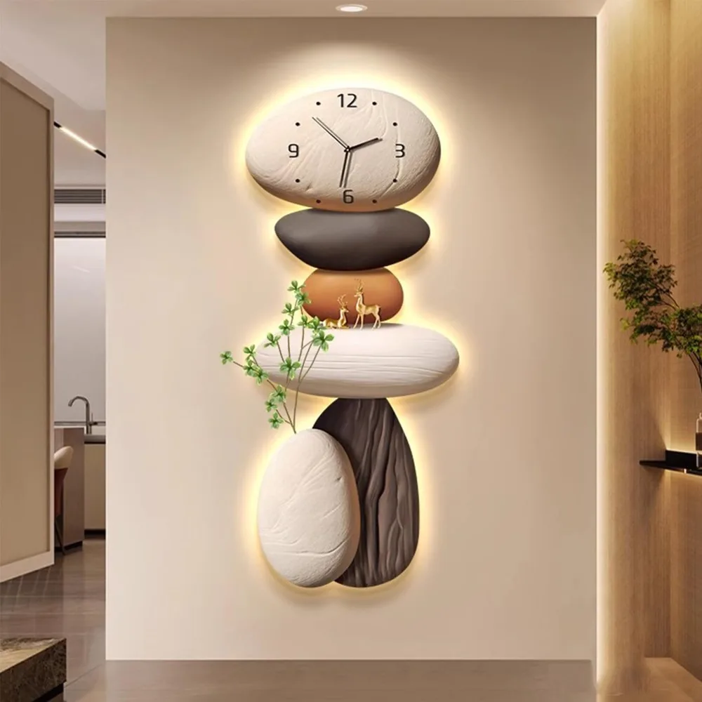

Light Up Wall Decor Clocks, Modern Creative 3D Stone Stacking Sculptures Wall Art, Modern Wall Clock Decorative with LED Light,