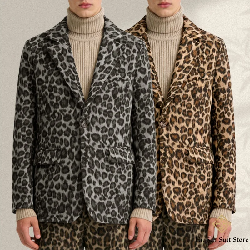 

Mens Casual Blazer Hipster Leopard Print Tuxedo Luxury Notched Lapel Men's Vintage Slim Fit Two Buttons Sport Coats Jacket Party