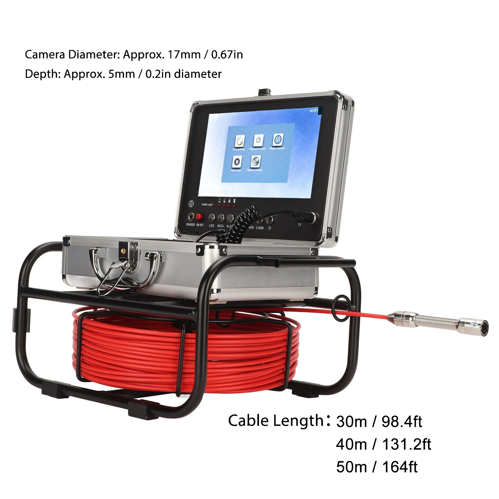 Pipe Endoscope Camera AHD 720P 8 Adjustable LED Light 9in LCD Display Sewer Camera 17mm Dia Sewer Camera Pipe Inspection Camera