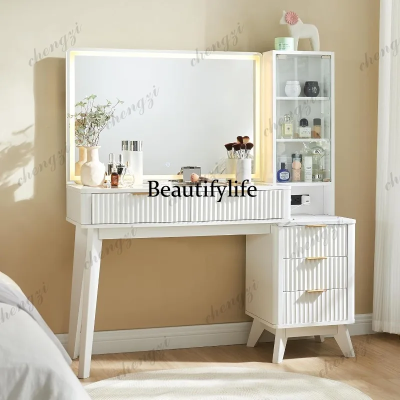 

Multifunctional dresser simple light luxury with mirror chest integrated small apartment with lamp makeup table