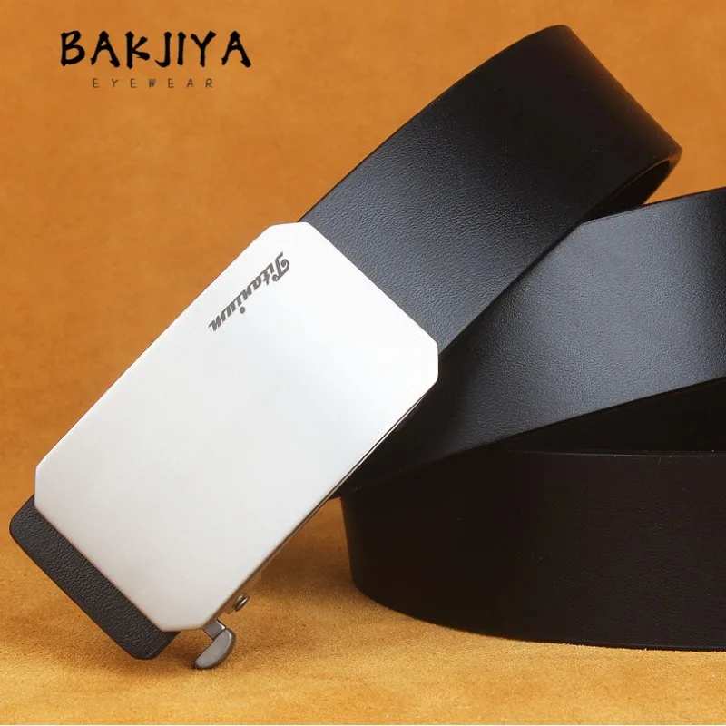 

New Pure Titanium Buckle Men's Leather Belt, Inner-put on style Toothless Auto Buckles Cowhide Leather Belt Hypoallergenic 35mm