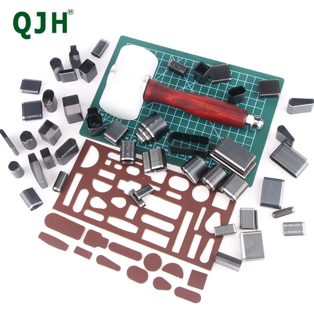 QJH 24/39/52/55 Pcs Hollow Hole Punch Cutter Set, Leather Punching Tool, Mold Punching Die Set for Handmade DIY Leather Craft