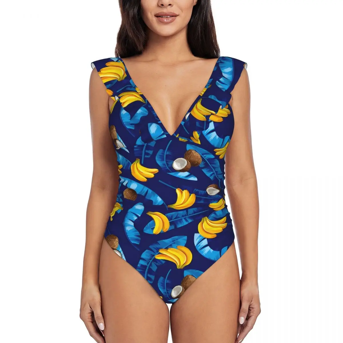 

New Arrivals Identical Sets Ellow Bananas Flowers And Leaves Coconut Swimwear V-neck Sexy Swimming Costumes