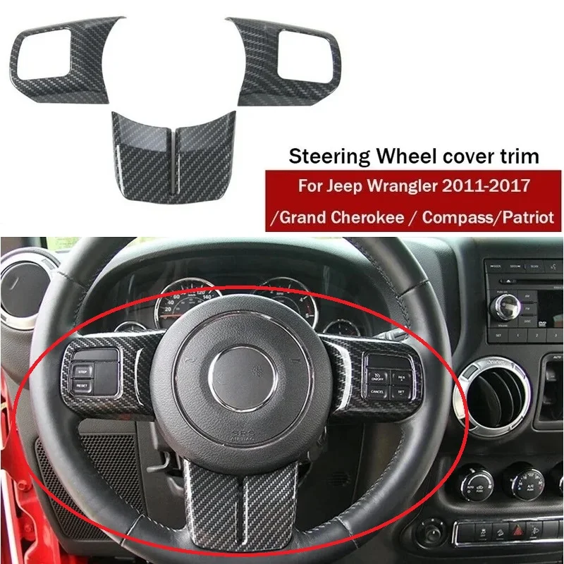 

For Jeep Wrangler JK Compass Grand Cherokee 2011-2017 Car Steering Wheel Decoration Cover Trim Interior Mouldings Carbon Fiber